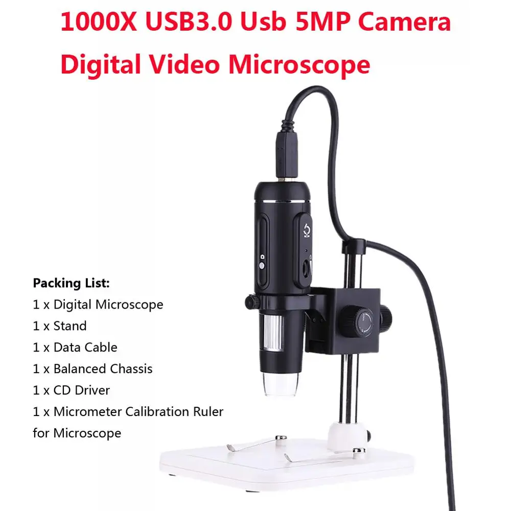 1000X USB3.0 Usb 5MP камера цифровой видео микроскоп светодиодный электронный эндоскоп Лупа увеличительное стекло лупа Стенд - Цвет: 1000X