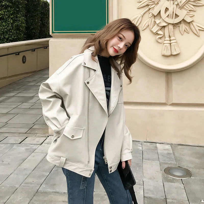 

Small leather coat women's short spring and winter 2021 new small Korean loose Pu motorcycle leather jacket