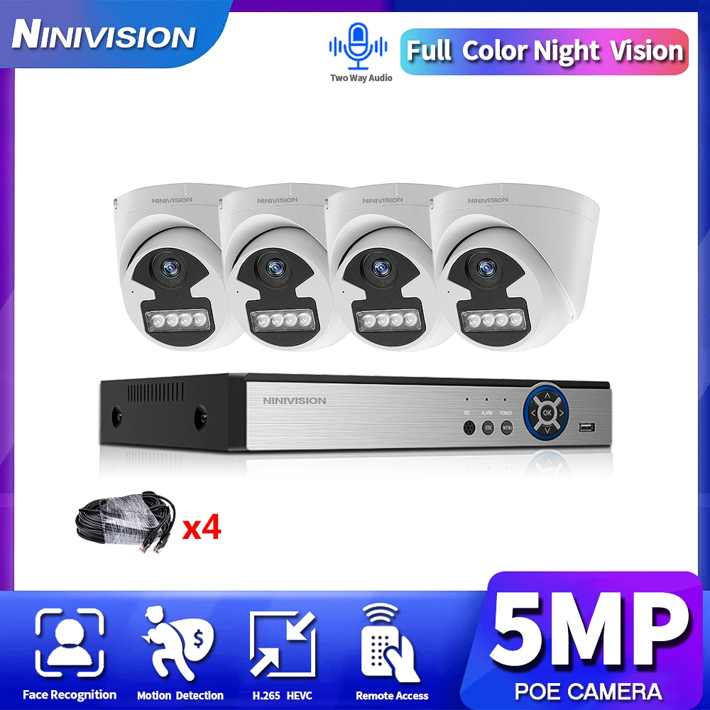 

Two Way Audio Color Night Vision POE Monitoring Security Cameras Set 5MP Outdoor CCTV Video Surveillance System 4ch 4K NVR Kit