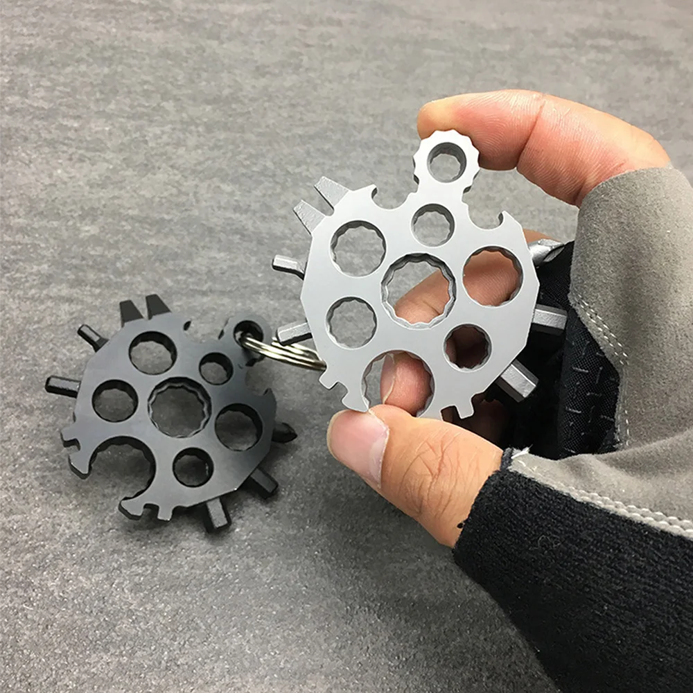 

Universal 20 In 1 Mini Snowflake Multi Pocket Tool Spanner Hex Wrench Multipurpose Camp Survive Outdoor Hike Key Ring Key Chain