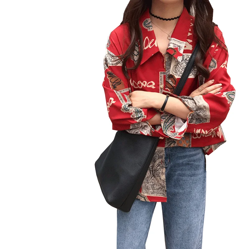 

Женская рубашка с длинным рукавом, красная блузка с цветочным принтом в стиле ретро, весна-лето 2021