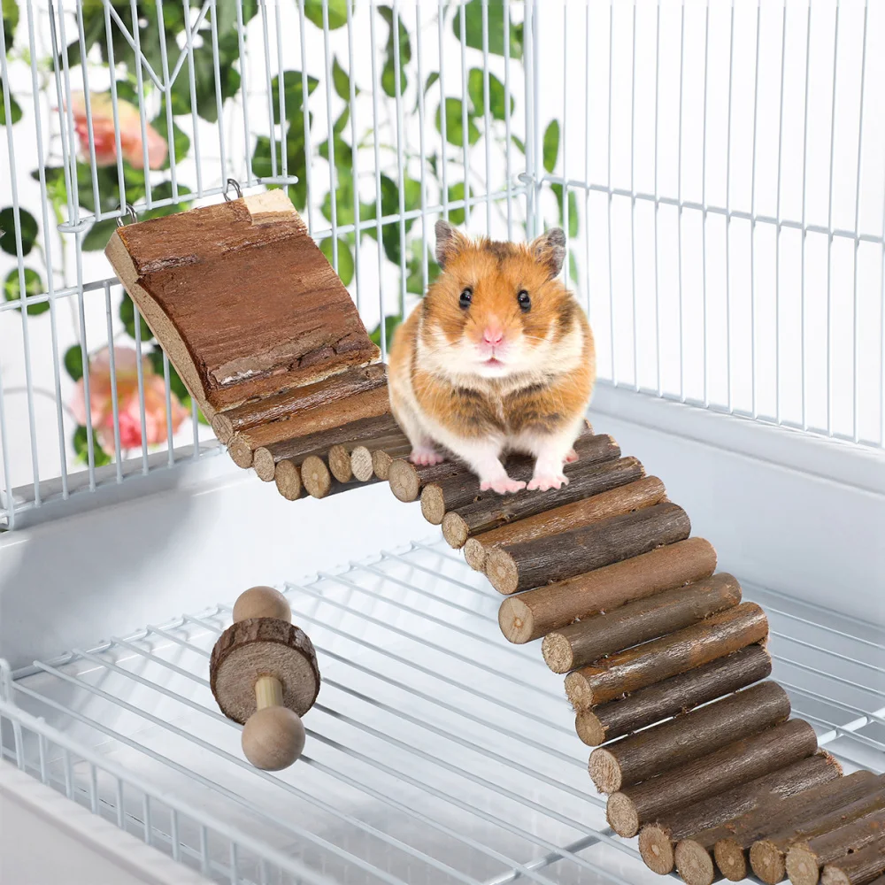 

UEETEK Pet Ladder Bridge Hamster Parrot Bird Standing Ladder Hanging Wood Bridge Hamster Blending Climbing Swing Chewing