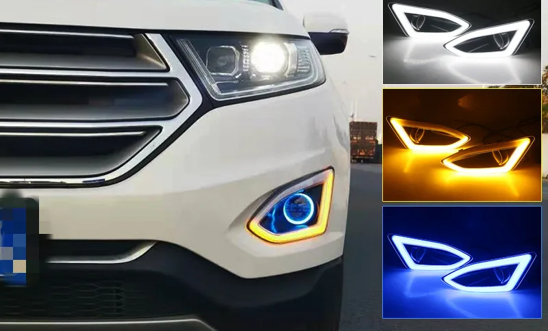 

Светодиодные дневные ходовые огни eOsuns для Ford Edge 2015-2018 с движущимся желтым сигналом поворота и синим ночным светом