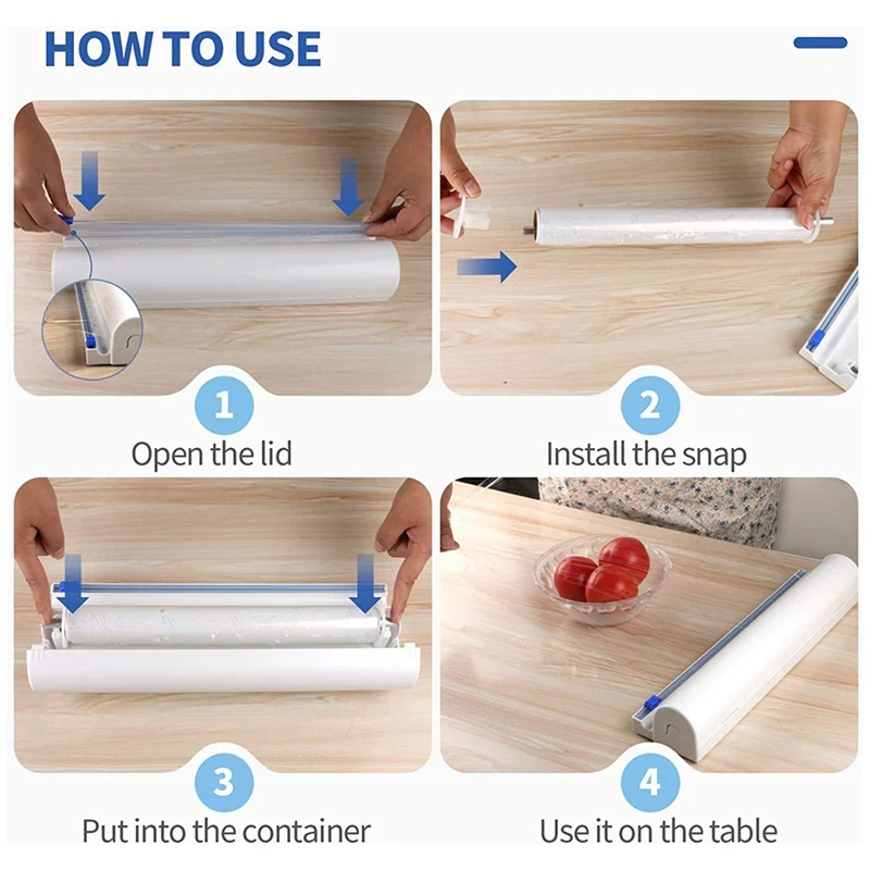 Dispensador de envoltorio de pl&aacute;stico para alimentos reutilizable para el hogar con cortador, dispensador de papel de aluminio/esta&ntilde;o con cortador, 1 envoltura incluida-3
