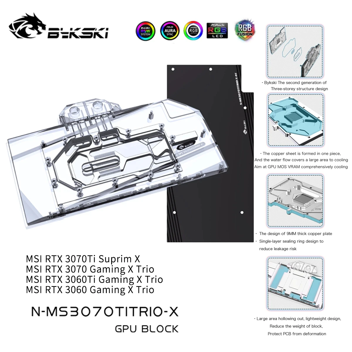 

Bykski GPU Water Cooling Block for MSI RTX 3060 3070 Ti Suprim Gaming X Trio VGA Liquid Cooler 5V RBW /12V RGB,N-MS3070TITRIO-X