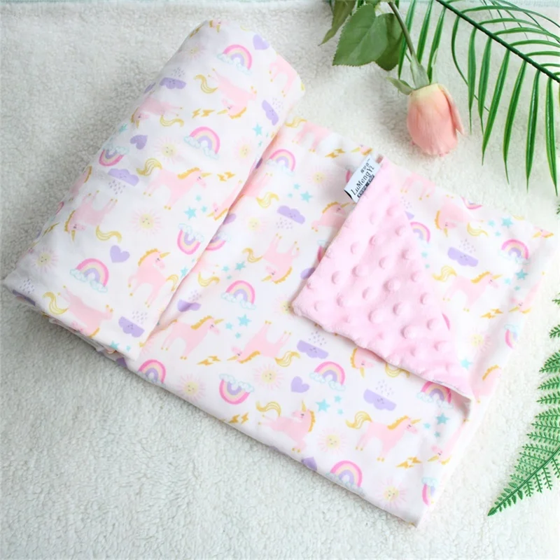 unicorn(Minky face) 2 слоя 3D точка мультфильм КИТ Минки коралловый флис мягкий термальный малыш детское зимнее детское одеяло, дети на заднем сиденье, детское одеяло - Цвет: unicorn(Minky face)