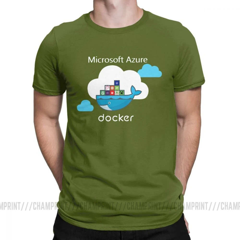 Мужские футболки Docker On Azure, одежда из чистого хлопка, крутые футболки с коротким рукавом и круглым воротником размера плюс - Цвет: Армейский зеленый