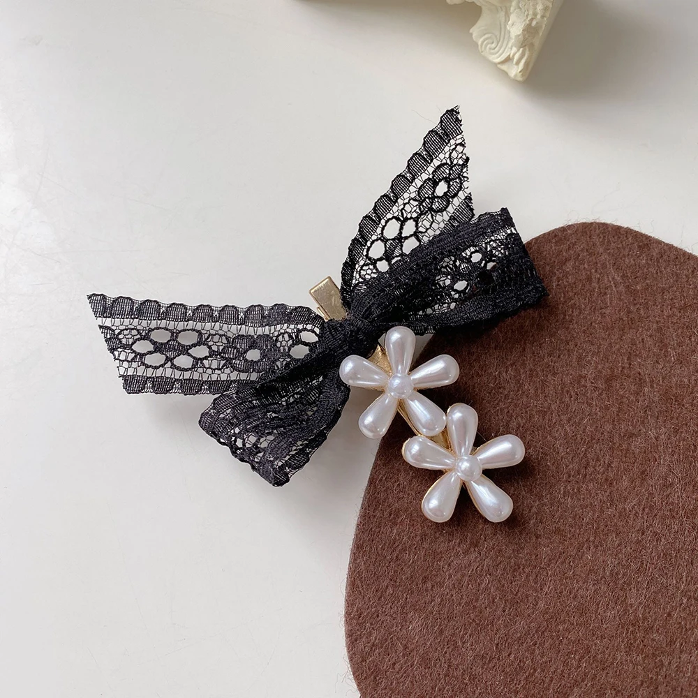 

Elegant Fabric Ribbon Lace Bow Hairpins Hair Clips Barrettes Adult Pearls Hairgrips Korean Headpiece Girls Hair Accessories