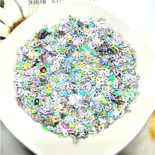 Laser silver 10g Ультра-тонкая PET блестки 5 мм Письмо Лазерный блеск 3D блестка для ногтей пайетки Eo-Friendly свободные блестки для украшения для ногтей 10 г - Цвет: Laser silver 10g