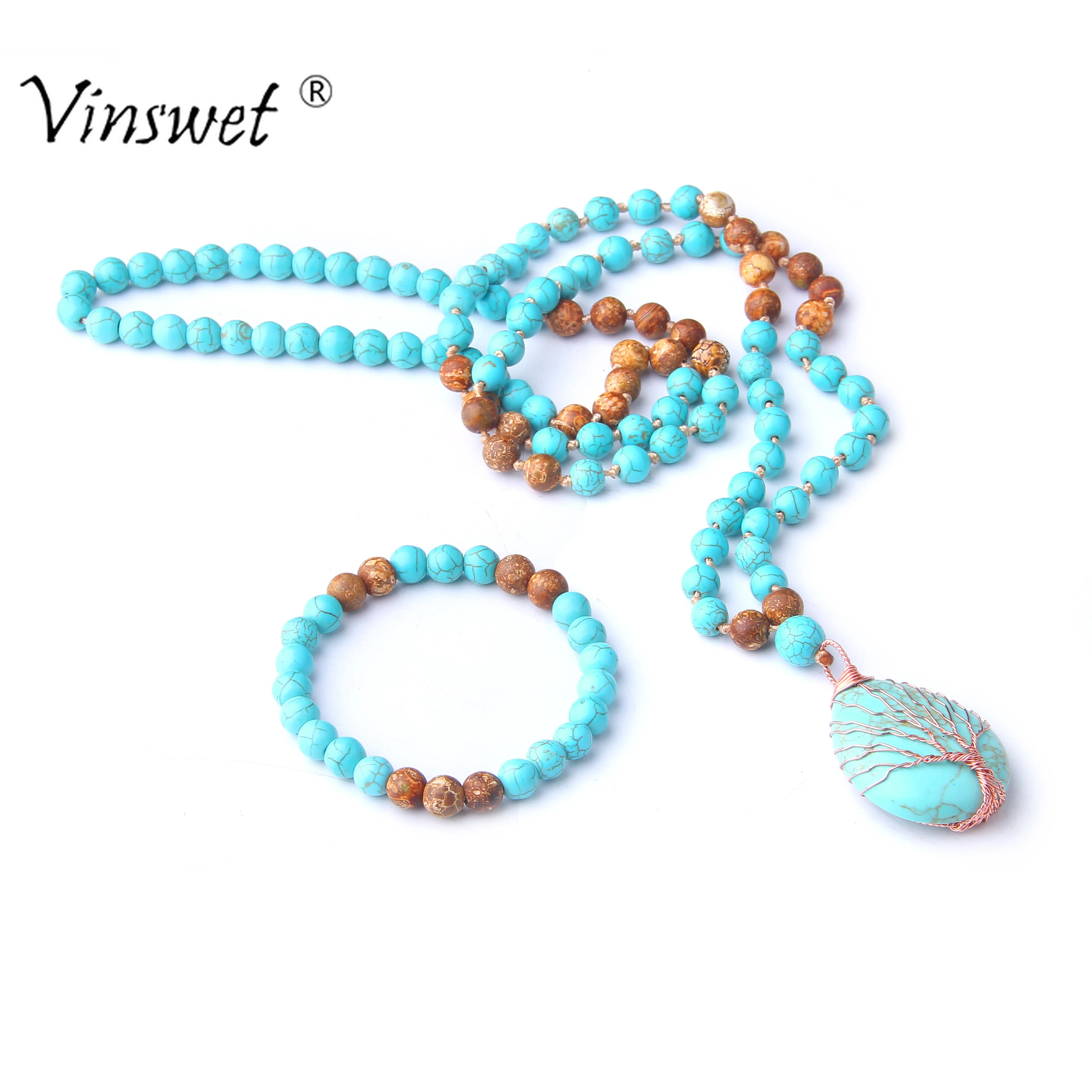Женское Ожерелье из натурального камня Mala ожерелье ручной работы с бирюзой и