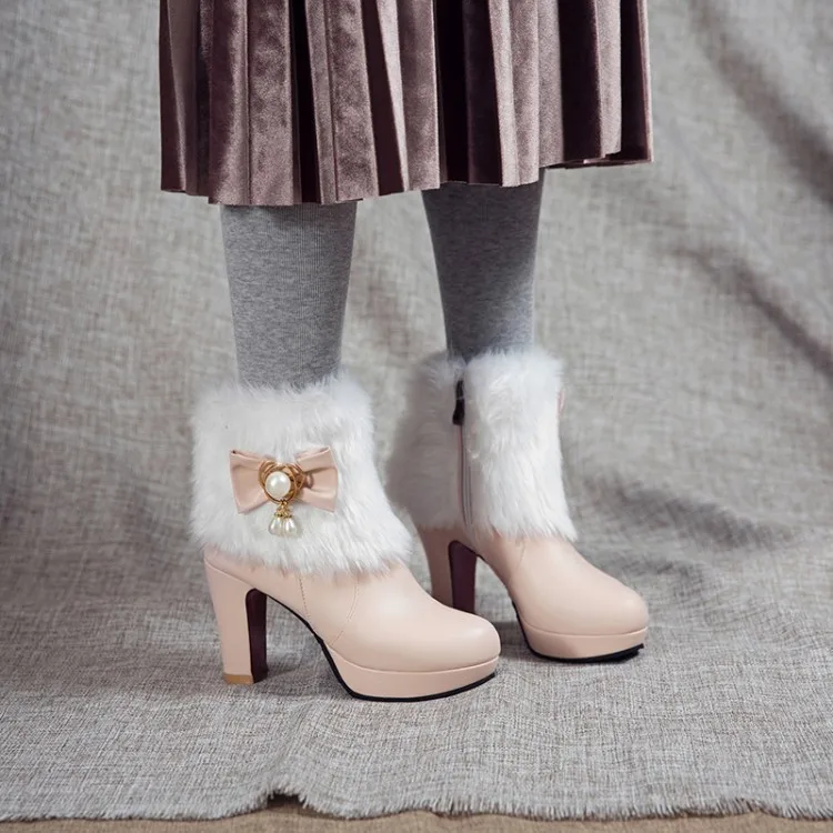 PXELENA/кролика пуховики с наполнителем из белого женские свадебные сапоги бантом