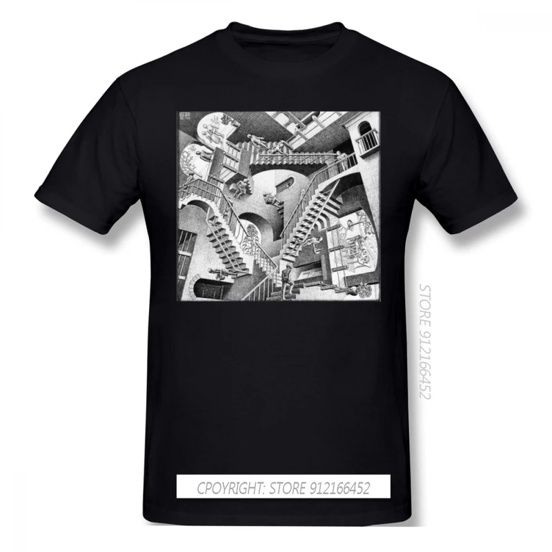 

Escher футболка MC Escher, футболки, хлопковые Забавные футболки, мужская футболка с коротким рукавом, рисунок детской одежды, футболка