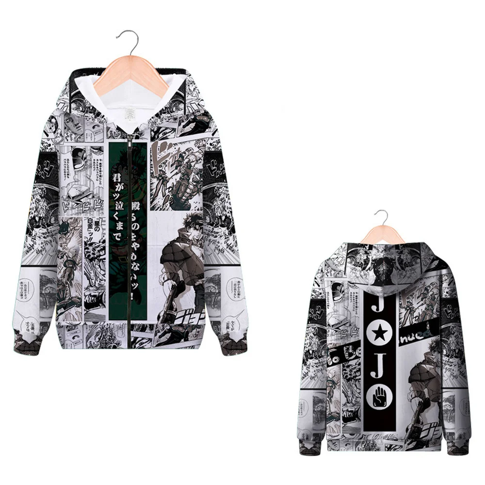 

Толстовка мужская с капюшоном, свитшот на молнии, с рисунком аниме, невероятные приключения Джоджо, Повседневная зимняя одежда, пальто с кап...
