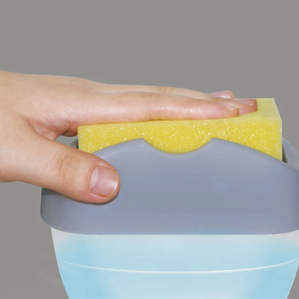 

2 in 1 Scrubbing Liquid Detergent Dispenser Press-type Liquid Soap Box Pump Organizer with Sponge Kitchen Tool Bathroom Supplies