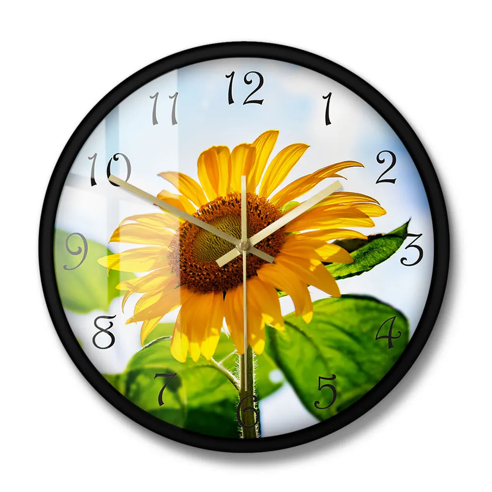 Часы настенные с подсолнухом и полным расцветением Вдохновляющие часы на стену