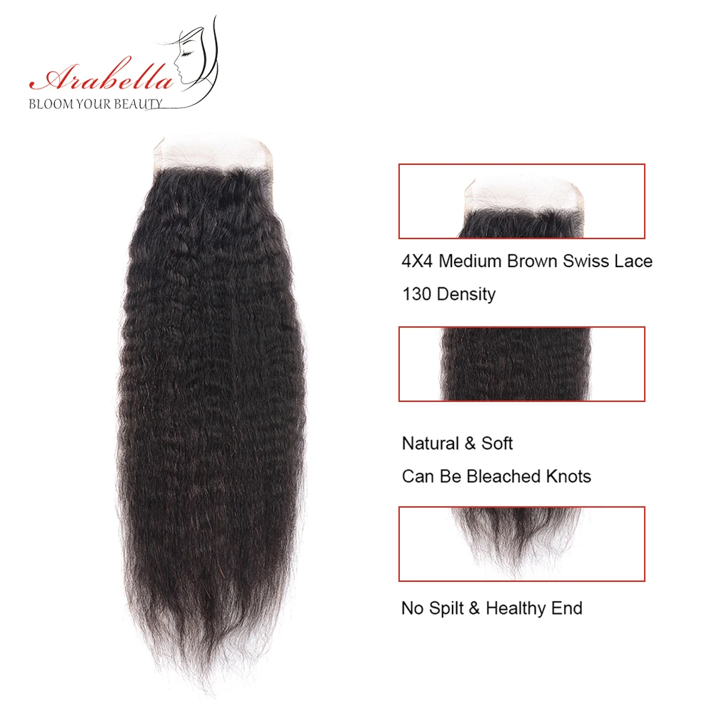 Перуанские прямые волосы яки 4*4 на шнуровке Arabella натуральный цвет Remy 100%