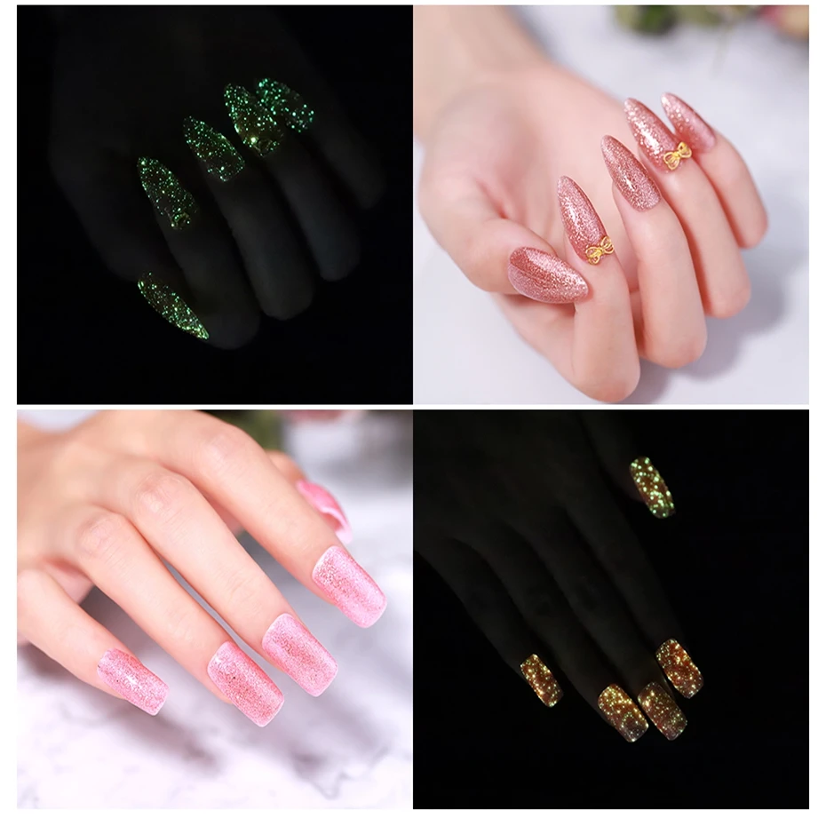 

Elite99 Luminous Rose Gold Gel Polish Shimmer Glitter Glow In The Dark Nail Art Gel Lacquer Enamel Semi Permanent UV Nail Polish
