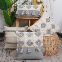 handmade luxury moroccan style cushion cover boho ethnic grey beige pillow cover with tassels 45x45cm30x50cm homedecoration