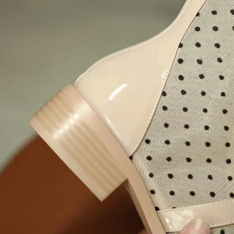 COOLULU Polka Dot Ankle Booties Square Mid Heel Lace Up Women Boots Fashion Summer Zipper Patent Leather | Обувь
