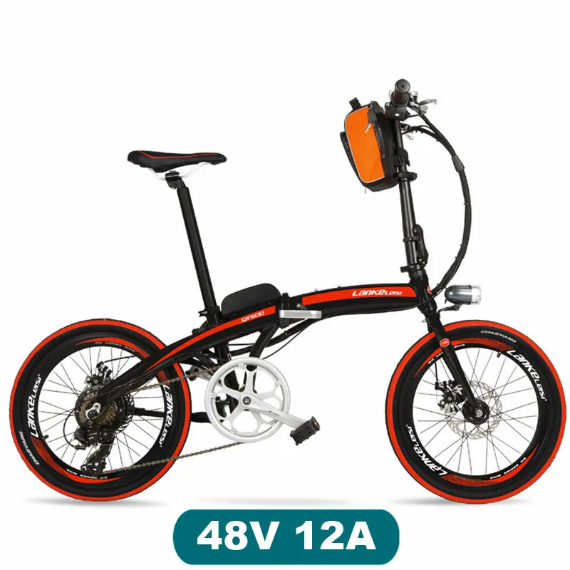 Black Red 48V12A QF600 7 Скорость, быстро складывающаяся, 2", 36/48 V, 240 W, электрический велосипед, Алюминий оправа из сплава, супер светильник, складной Педальный, дисковый тормоз - Цвет: Black Red 48V12A