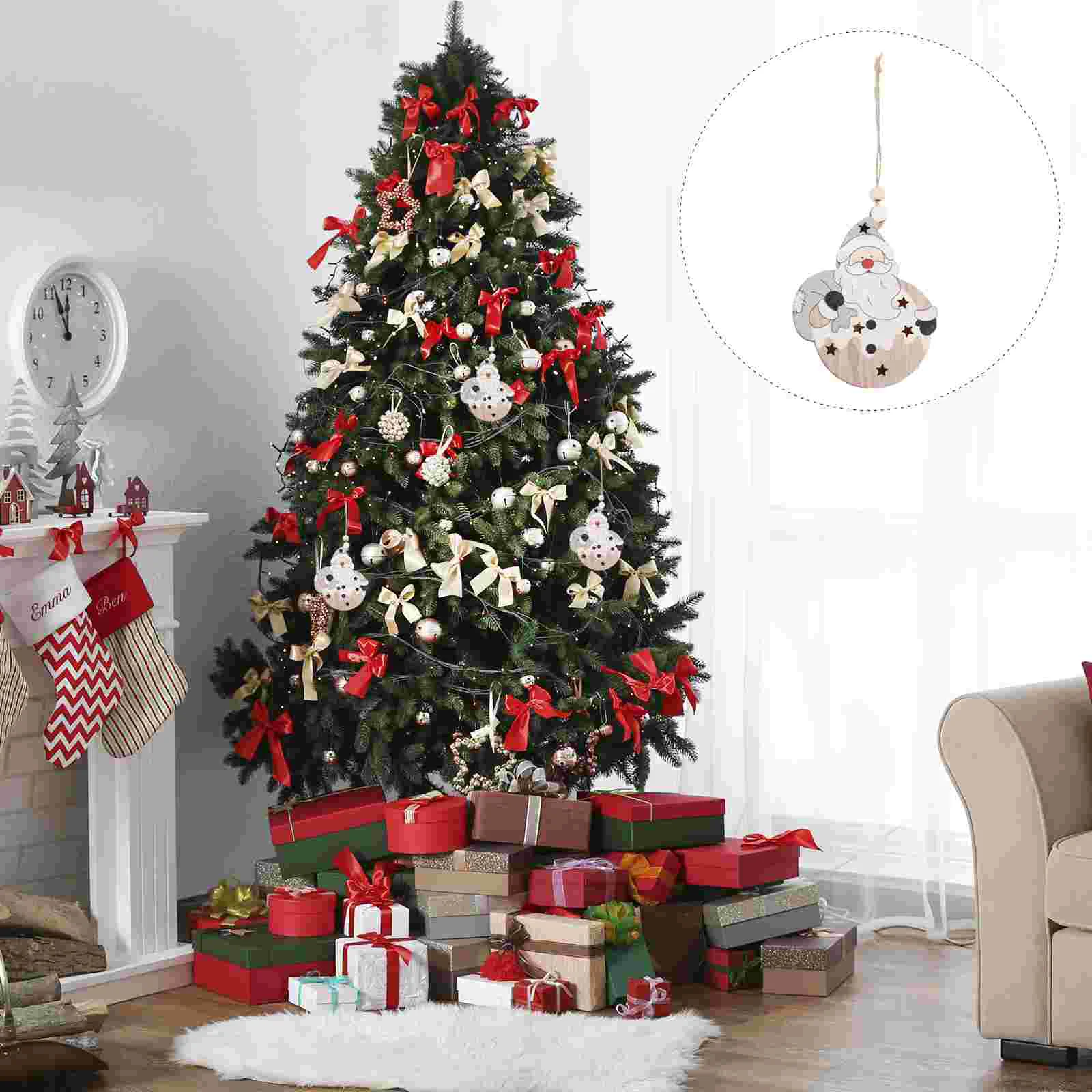

1pc Christmas Tree Hanging Ornament Wooden Glowing Pendant Party Decorations