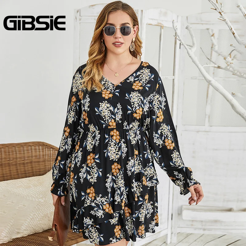 Женское платье с цветочным принтом и рюшами большие размеры | Женская одежда