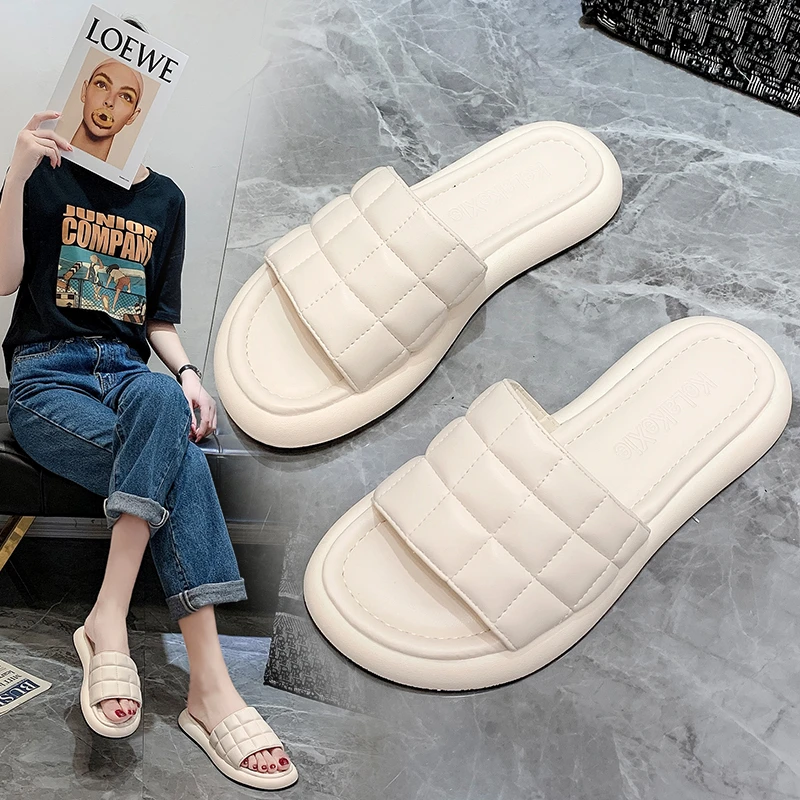 

Women's Flip Flops 2021 Summer The New Solid Color Fashion Round Head Comfortable Open Toe Sandals Casual Platform Shoes