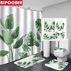 Занавеска в ванную комнату с листьями лотоса, Противоскользящий коврик с тропическими листьями, коврики для ванной комнаты