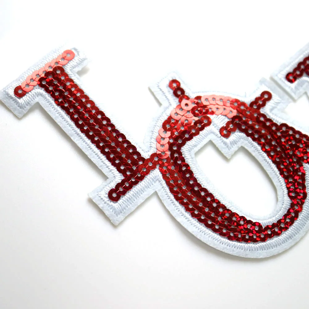 Блестки поцелуй буквы патчи для одежды DIY Железный на черный парч аппликации