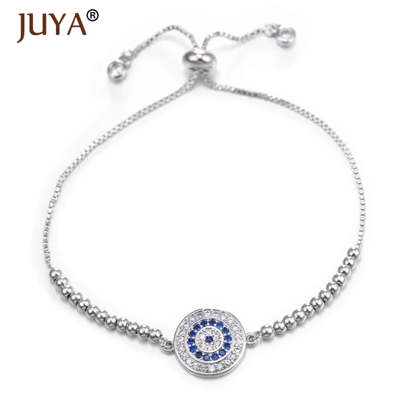 silver JUYA Медь инкрустированные CZ Мода Турецкий синий циркон круглый зловещий глаз/оболочка/Сердце Браслеты для женщин счастливый амулет ювелирные изделия Bileklik - Окраска металла: silver
