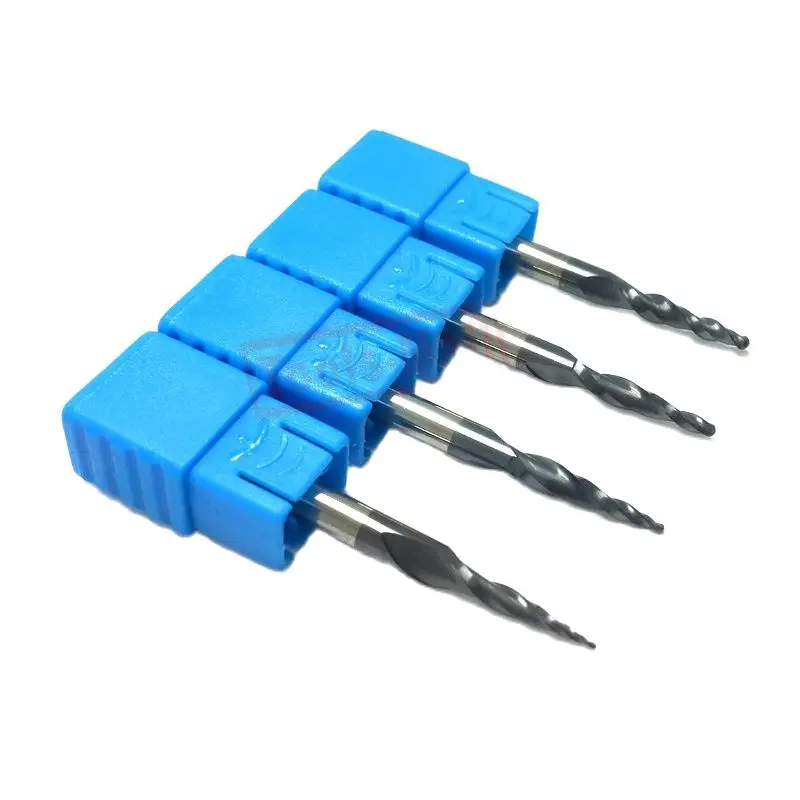 

4PCS Assorted R0.25&0.5&0.75&1.0mm HRC55 Tungsten Solid Carbide Tapered Ball Nose End Mills And Cone Cutter