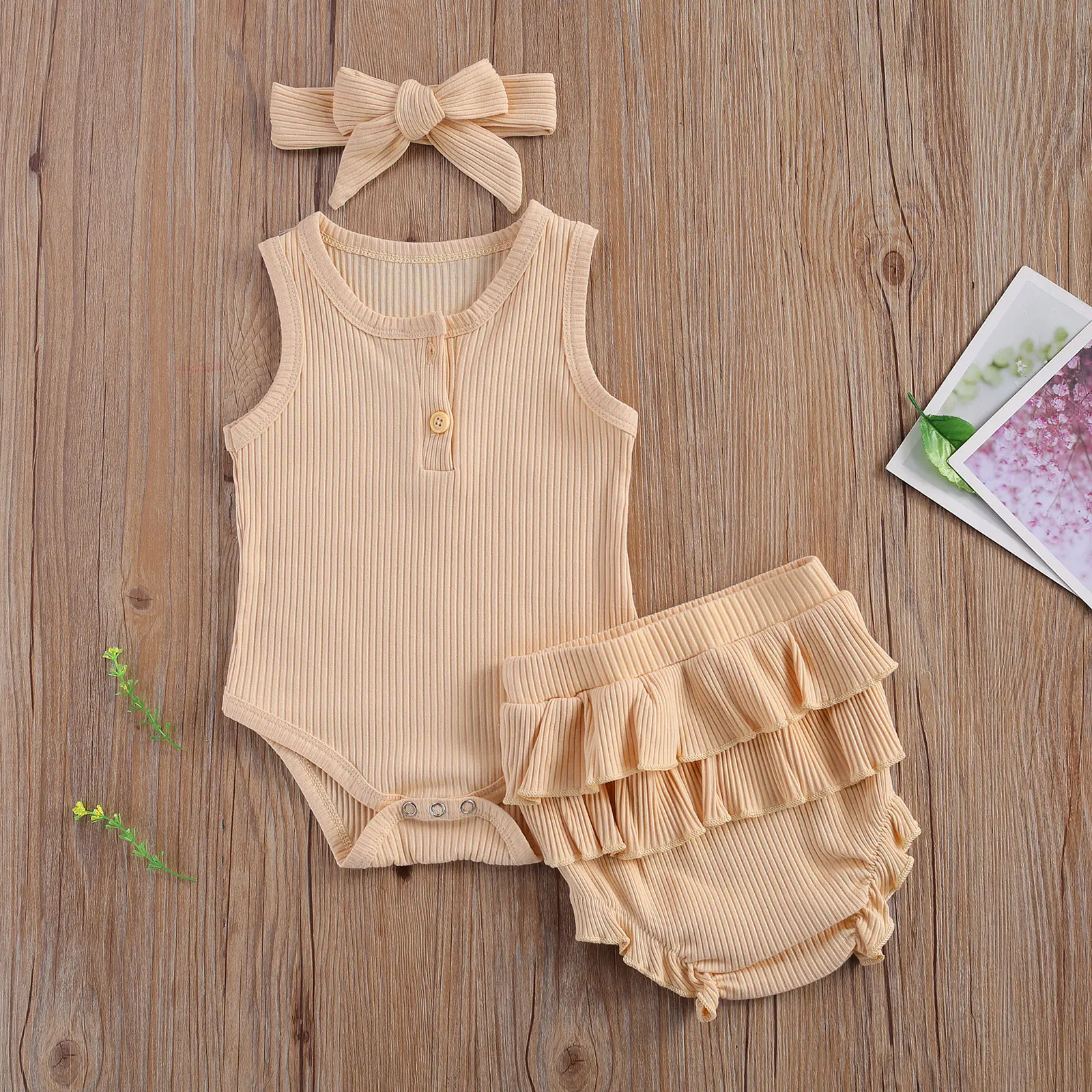 

2021 Summer Newborn Baby Girls Clothes Baby Letter Bodysuit Top+PP Shorts+headband Outfits Set Roupa 3-18 Months Clothing