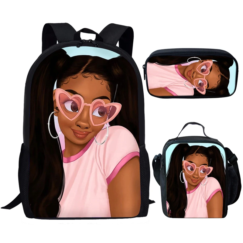 

Afro Girl Magic Student Book Bag Black African American Women School Bags 3pcs/Set for Kids Backpack Elementary Children Bookbag