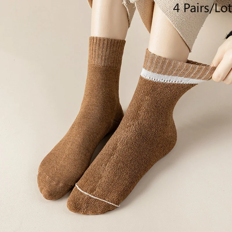

Winter Warm Socks Women Girls Thickened All-cotton Socks Pure Color All Matching Thick Stockings Good Quality Students Hose
