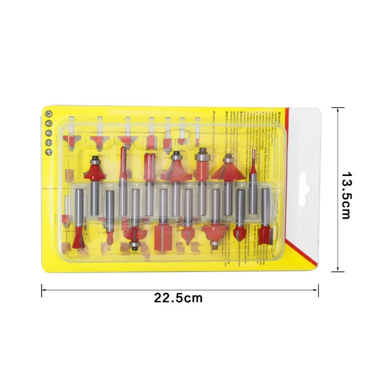 

OOTDTY 15pcs 1/4 Inch Router Bit Set Trimming Straight Milling Cutter for Wood Cutting Woodworking Chamfering Modeling