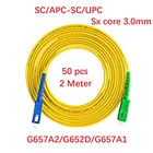 50 шт., оптоволоконный кабель 2 м SCUPC-SCAPC G657A2G652DG657A1, Соединительный шнур Sx core 3,0 мм FTTH, оптоволоконный кабель