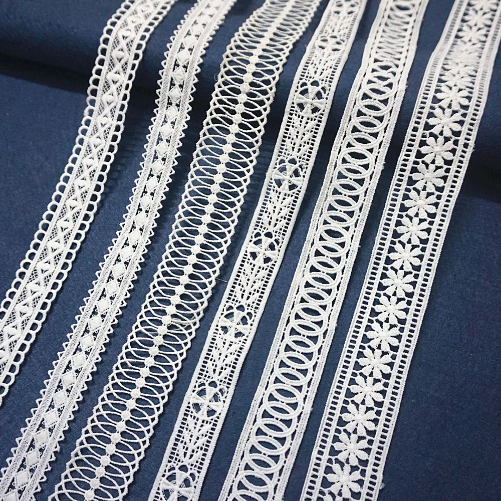 5yards White Cotton Embroidered Lace Trim Ribbons Fabric DIY Handmade Craft Materials Sewing Clothes Apparel Accessories