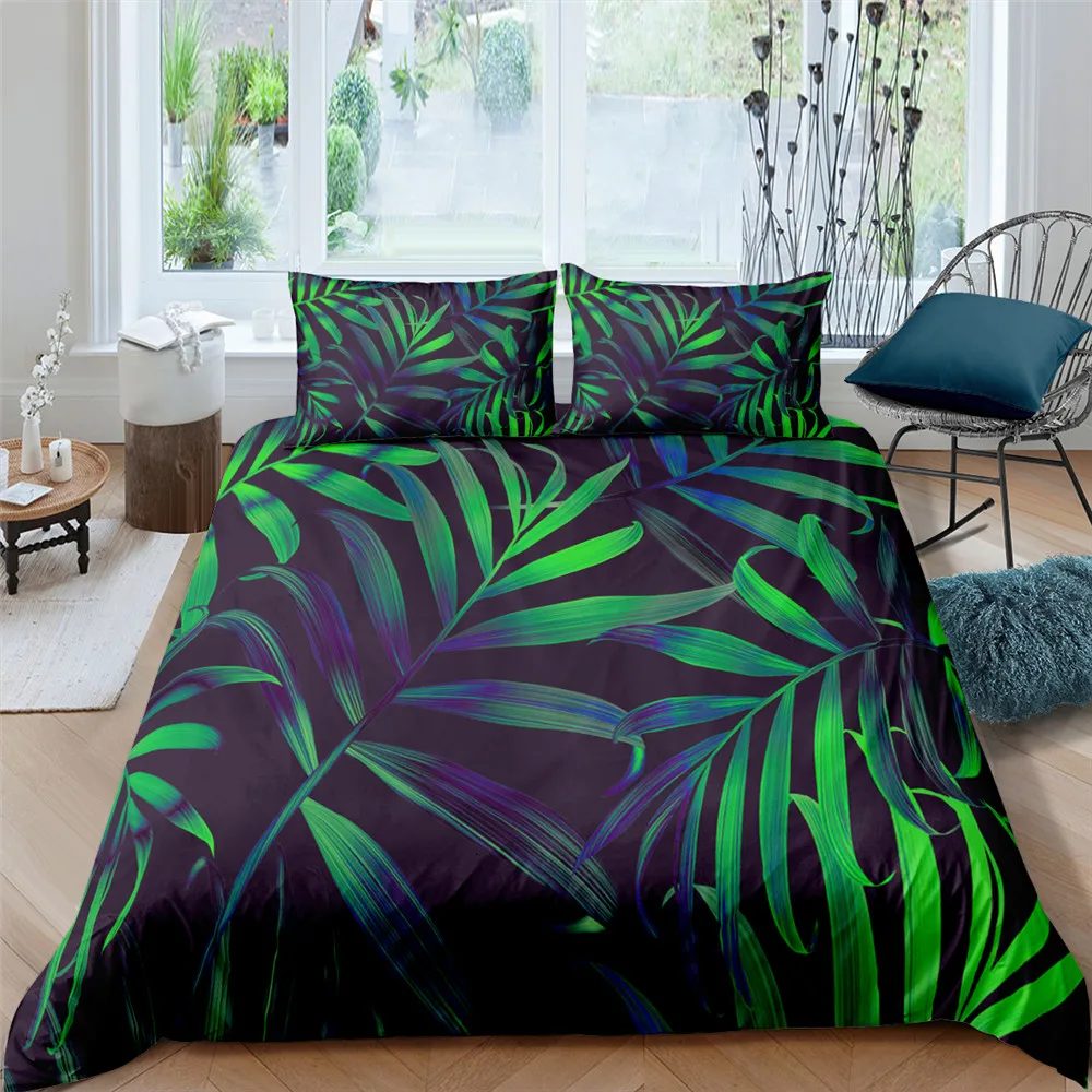 

3D Tropical Leaves Queen King Bedding Sets Single Twin Size Duvet Covers Set Bed Cover Quilt Cover Bedding Cover NO Bed Sheet