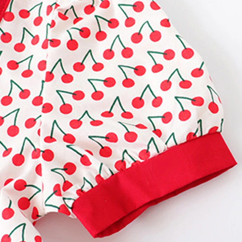 

HE Hello Enjoy Girls Chiffon Short-Sleeved Dress 2021 Summer New Children's Clothing Children's Baby Square Neck Cherry Print