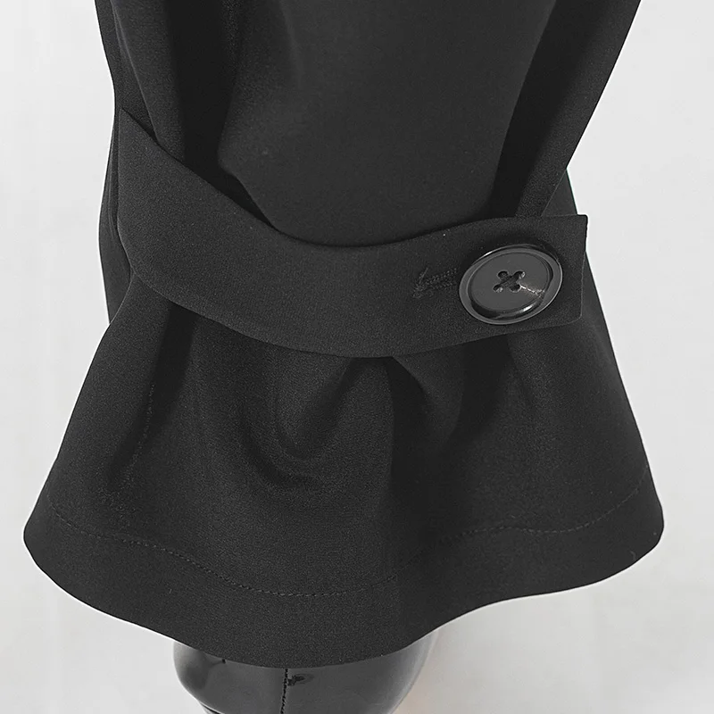 

VOA 36m/m silk black diagonal pocket, middle waist and leg buckle micro elastic basic loose and comfortable wide leg pants K1261