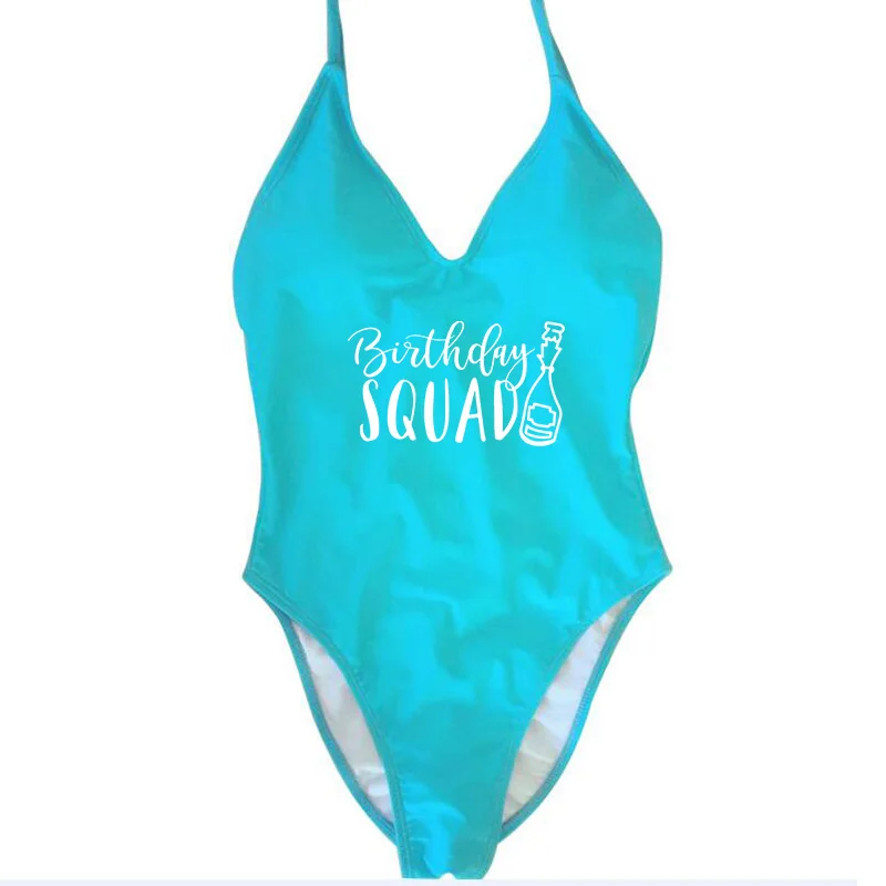 Женский купальный костюм с принтом на день рождения QUEEN & SQUAD черный и белый цвета