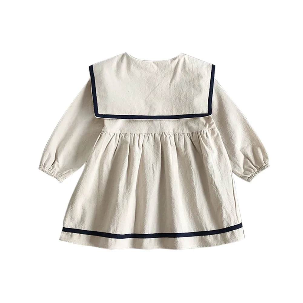 Pretty Girls Spring Fall Navy Style Baby Girl Clothes Turn-Down Collar Dresses Cute Long Sleeve Casual Loose Party | Детская одежда и
