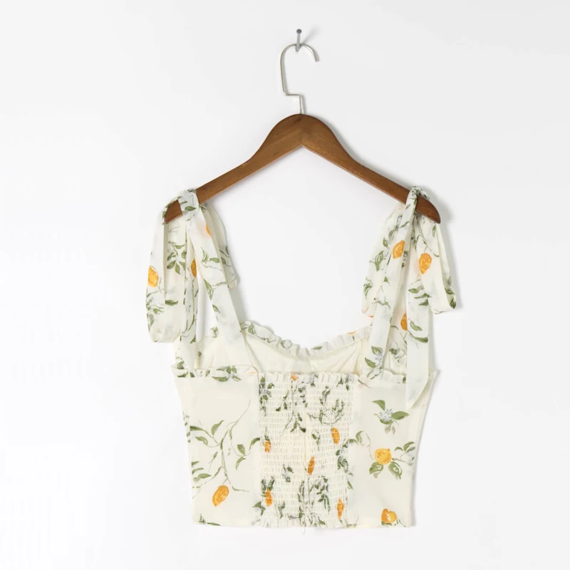 

Summer Women's Casual Flower Printed Bow Decorated Slim Camisole