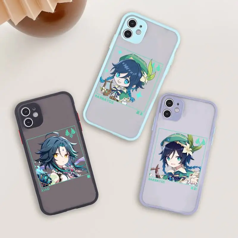 

Genshin impact zhongli xiao hutao Phone Case For iPhone 12 11 Mini Pro XR XS Max 7 8 Plus X Matte transparent blue Back Cover