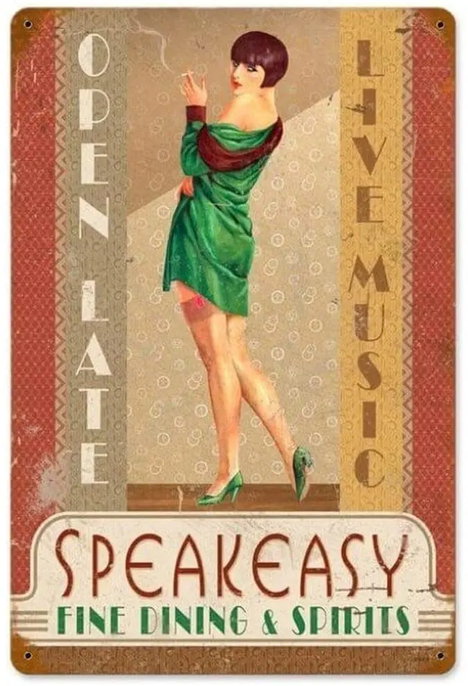 

Losea Speakeasy - Pin-Up Girl Metal Vintage Tin Sign Wall Decor 12 x 16 Inches