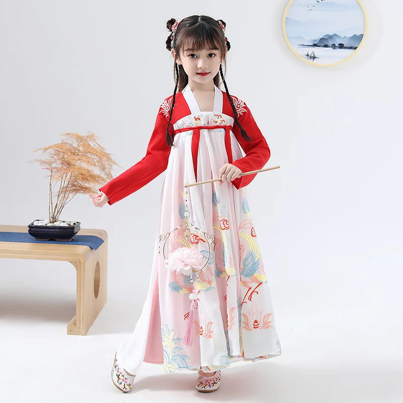 Hanfu/традиционное китайское платье для девочек красное сказочное в стиле династии