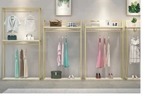 clothing store display shelf floor type gold double layer hanging clothes shelf mens and womens clothing store display shelf c