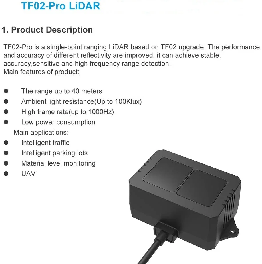 Лидар TF02 Pro TOF дальномер с сенсорным модулем 40 м светодиодный одноточечный