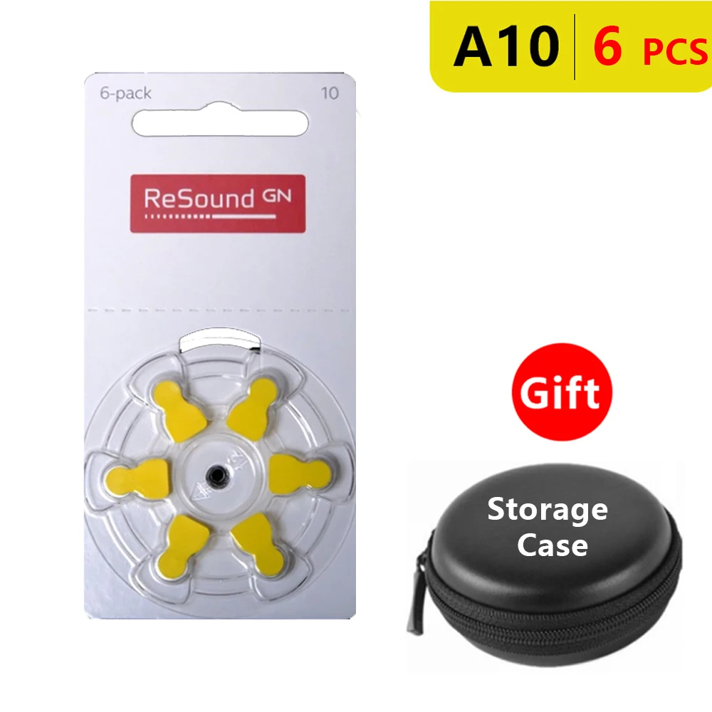 

Аккумуляторы для слухового аппарата, Размер 10 za, упаковка из 6 штук, желтый Tab PR70, 1,4 в, тип A10, Цинковый воздушный аккумулятор с чехлом для хран...