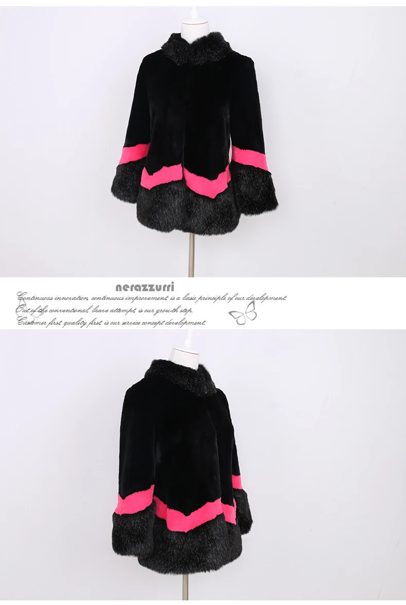 Nerazzurri faux fur coat women autumn winter fluffy color block furry patchwork fake fur jacket plus size fashion luxury clothes